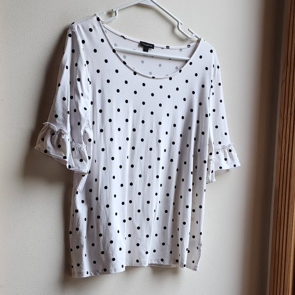 Talbots Black/White Scoop Neck Polka Dot Ruffled Jersey Size Large - Picture 2 of 14